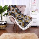 Manta De Sofá Preta Estampada Persa 2,30m X 1,50m Com Franja