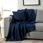 Manta Decorativa Para Sofá Boho Favo De Mel Marinho Algodão -