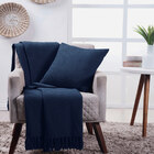 Manta Decorativa Para Sofá Boho Favo De Mel Marinho Algodão -