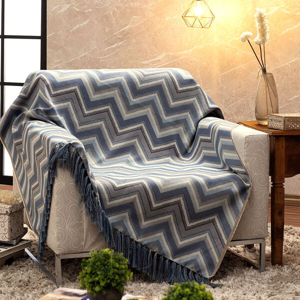 Manta Decorativa Para Sofá Jacquard Cartagena Azul J2 - 135x2