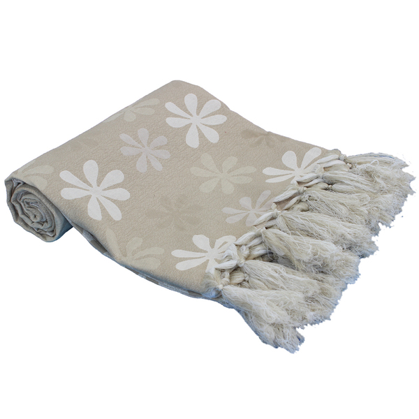 Manta Decorativa Para Sofá Jacquard Flor4 Bege 1,80mx1,40