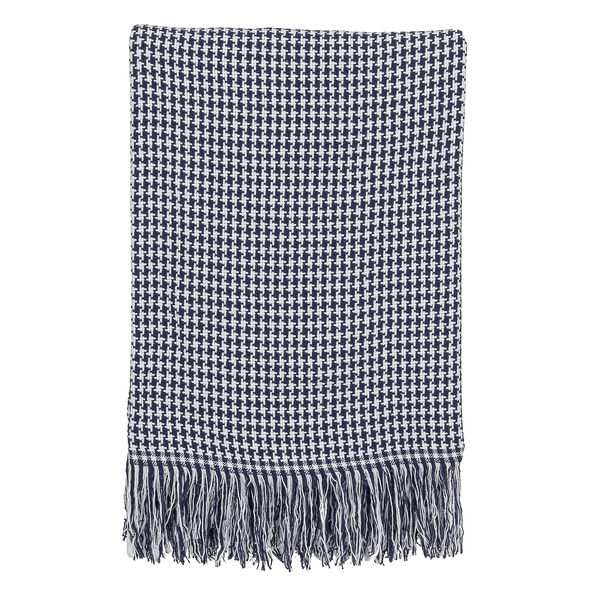 Manta Decorativa Pied Poule Maquelado Azul Marinho com Branco 2,20x2,00m Inspire