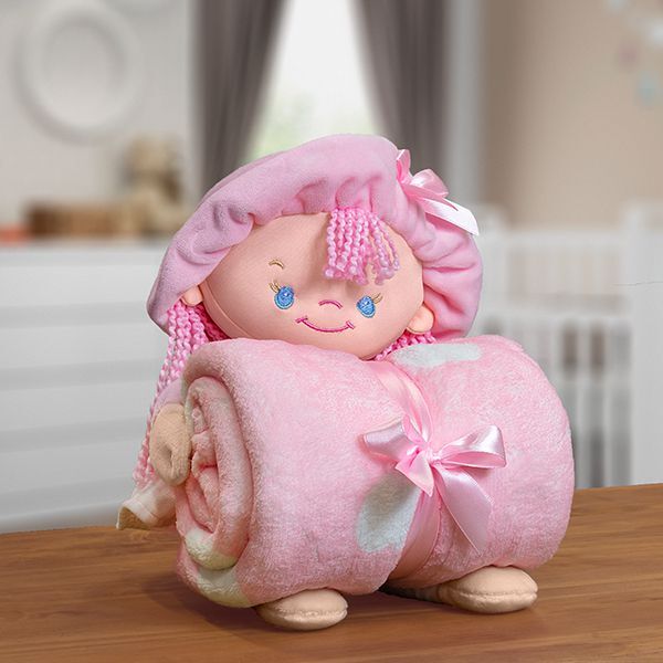 Manta E Boneca De Pelúcia Bouton Microfibra Puppy Com Manta C