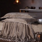 Manta Fleece Plush Pesado Com Pompom Queen 3 Peças Bege