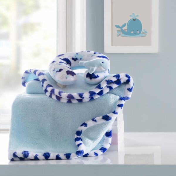 Manta para Bebê com Almofada Mimo Blue Acqua - Corttex