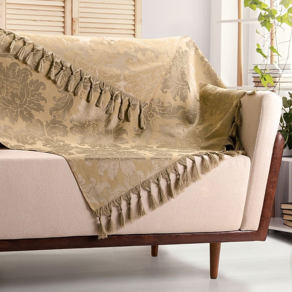 Manta Para Sofá Bege Medalhão Luxo Jacquard 1,80m