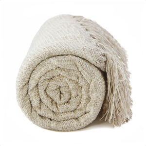 manta para sofa de chenille cor palha