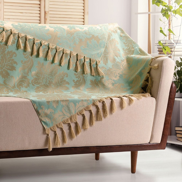 Manta Para Sofá Grande Tiffany Dourado Medalhão Luxo 2,20m