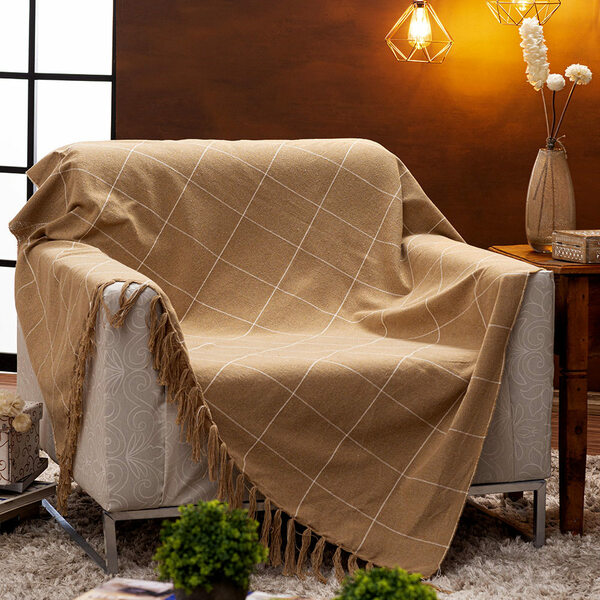 Manta Para Sofá Grid Capuccino/off White - 140x200cm