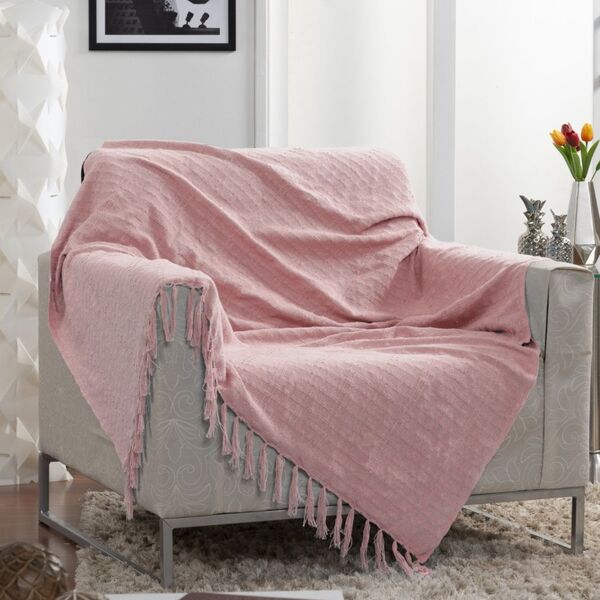 Manta Para Sofá Italiana Rosa 100% Algodão - 135x250cm