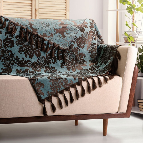 Manta Para Sofá Marrom Tiffany Medalhão Luxo Jacquard 1,80m