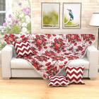 Manta Sofá Decorativa Fiori Vermelha 1,50m X 1,50m Tecido Jac