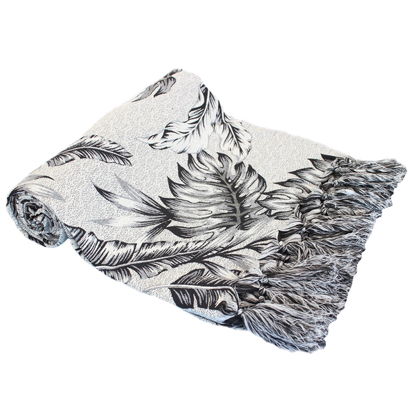 Manta Sofá Jacquard Protetor Tropical10 Black Preto1,80x1,40