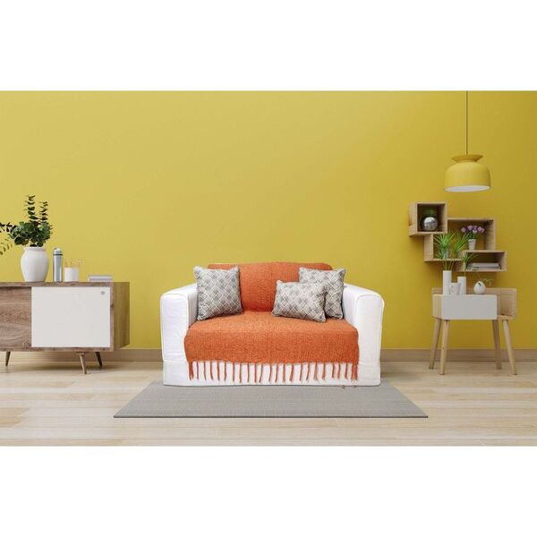 Manta Xale De Chenille Com Franja 1,20m X  X 1,80m Cor Laranja