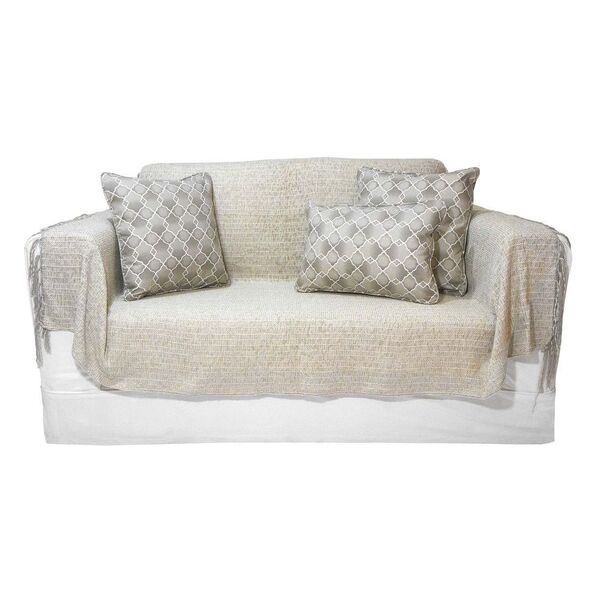 Manta Xale De Chenille Com Franja 1,20m X  X 1,80m Cor Palha