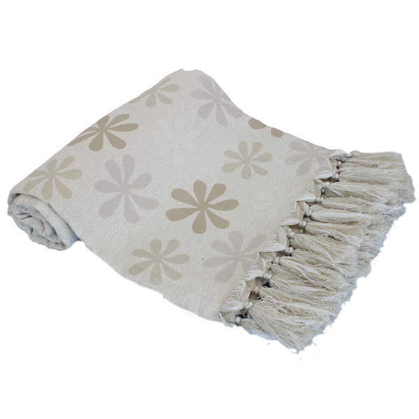 Manta Xale P Sofá Tipo Capa Jacquard Flor15s Bege 1,80x1,40