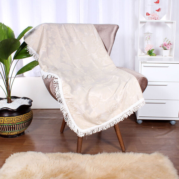 Manta Xale Para Sofá Bege 1,50m X 1,50m Jacquard Quadrada