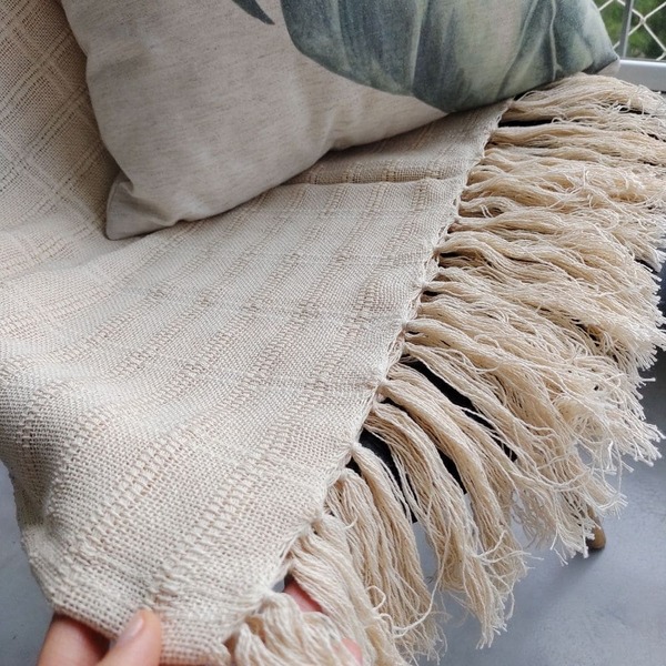 Manta Xale Para Sofá Cadeira Poltrona Algodão Branco Cru 1,40