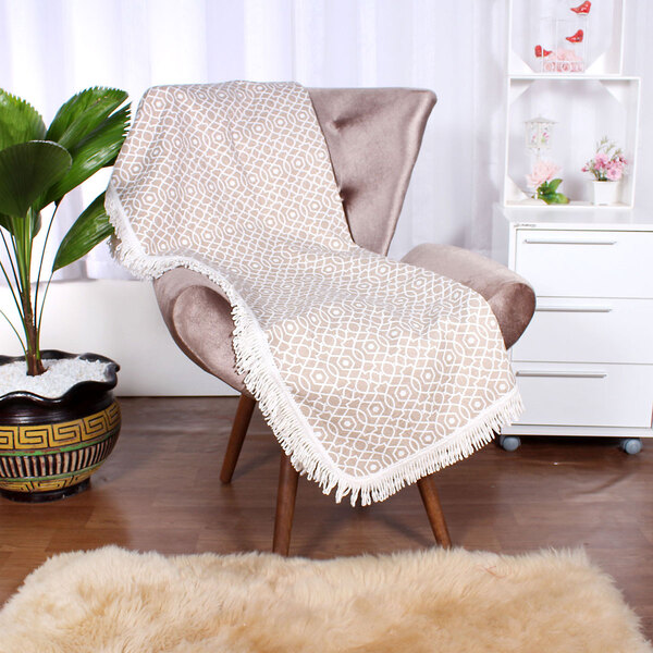 Manta Xale Sofá Bege Clássica 1,50m X 1,50m Quadrada Com Fran