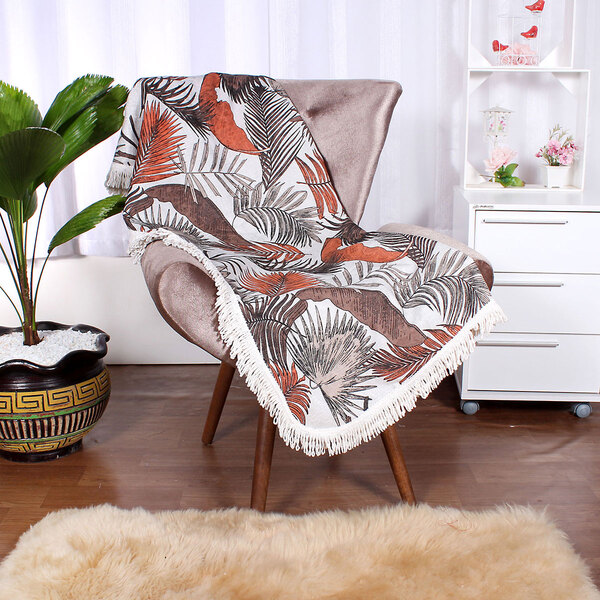 Manta Xale Sofá Franci Estampada 1,50m X 1,50m Tecido Jacquard