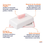 Manteigueira Cerâmica Branca Tampa Com Pegador Bambu - Rosa