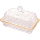 Manteigueira Com Tampa Lyor Petra De Cristal Borda Dourada Ly