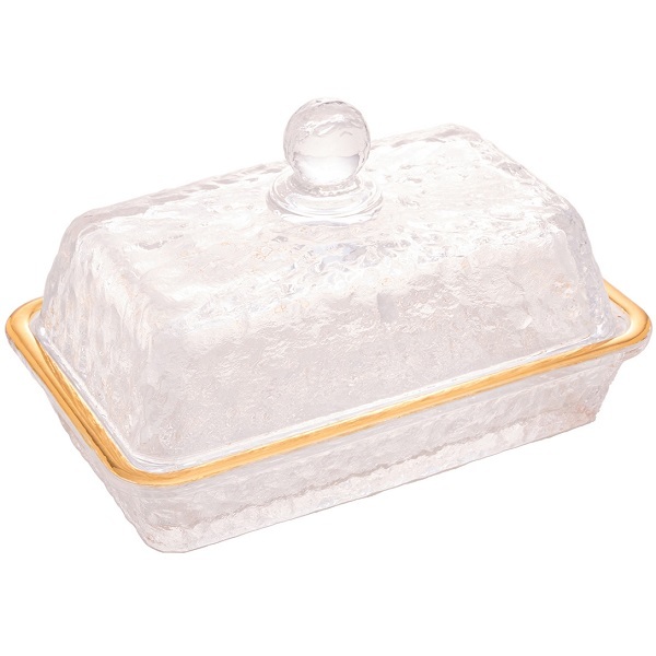 Manteigueira Com Tampa Lyor Petra De Cristal Borda Dourada Ly
