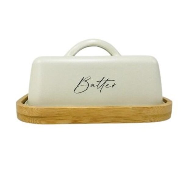 Manteigueira Off White Para Tablete De Metal E Bambu 400g Off