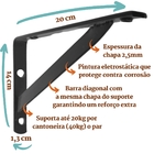 Mão Francesa 20 Cm 10pçs Suporte Cantoneira Prateleira Preta