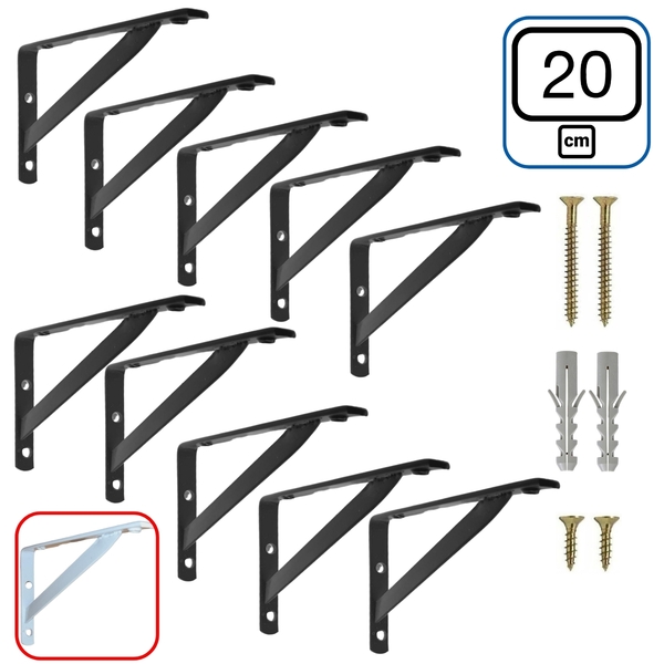 Mão Francesa 20 Cm 10pçs Suporte Cantoneira Prateleira Preta