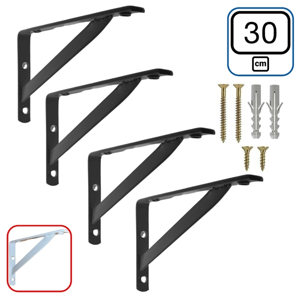 Mão Francesa 30 Cm 4 Pçs Suporte Cantoneira Prateleira Preta