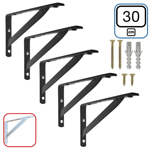 Mão Francesa 30 Cm 5 Pçs Suporte Cantoneira Prateleira Preta