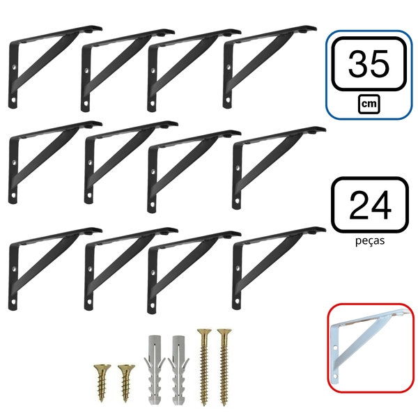 Mão Francesa 35 Cm 24pçs Suporte Cantoneira Prateleira Preta