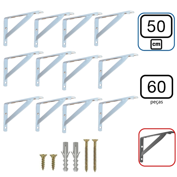 Mão Francesa 50 Cm 60 Pcs Suporte Cantoneira Para Prateleira