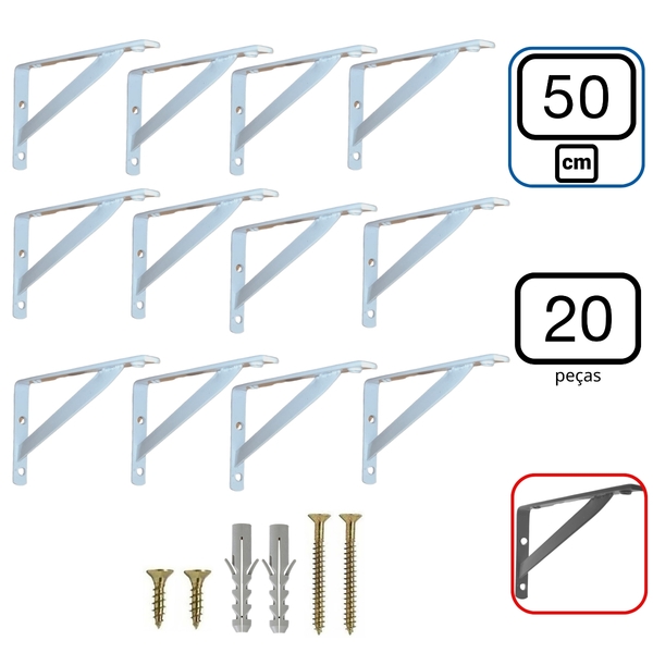 Mão Francesa 50cm Kit 20 Peças Suporte Cantoneira Prateleira