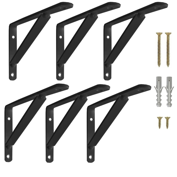 Mão Francesa Reforçada 50cm 6un Preta Cantoneira Prateleira