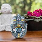 Mão Hamsa Decorativa Azul E Amarela