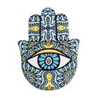 Mão Hamsa Decorativa Azul E Amarela