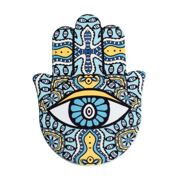 Mão Hamsa Decorativa Azul E Amarela