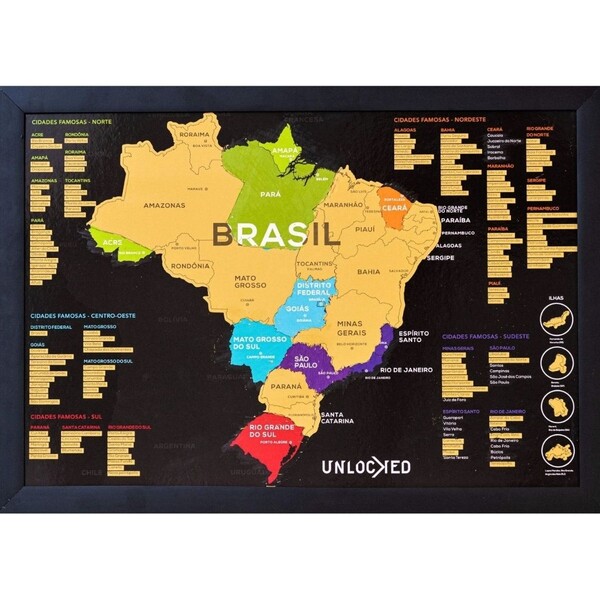 Mapa Do Brasil De Raspar 66x46 Cm Unlocked Com Moldura Leroy Merlin