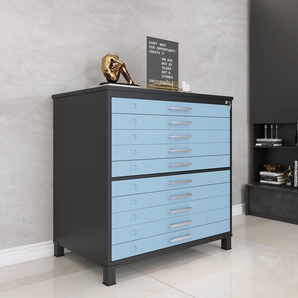 Mapoteca 10 Gavetas 120,4cm X 122,3cm Aço Preto/azul Dali