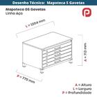 Mapoteca 5 Gavetas Pandin 120cm (larg) Tampo Mdp Branco Estru