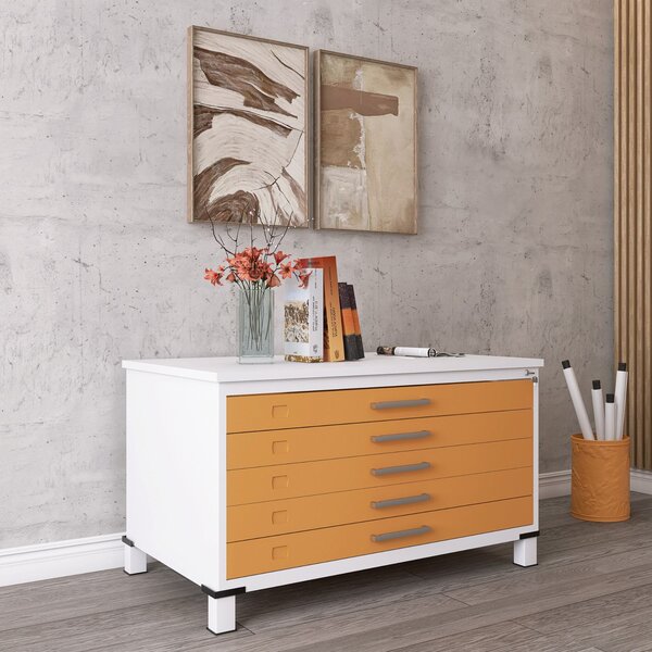 Mapoteca Mont 5 Gavetas 71,3cm X 120,4cm Aço Branco/laranja P