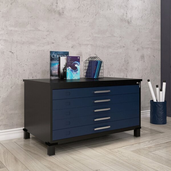 Mapoteca Mont 5 Gavetas 71,3cm X 120,4cm Aço Preto/azul Delrei