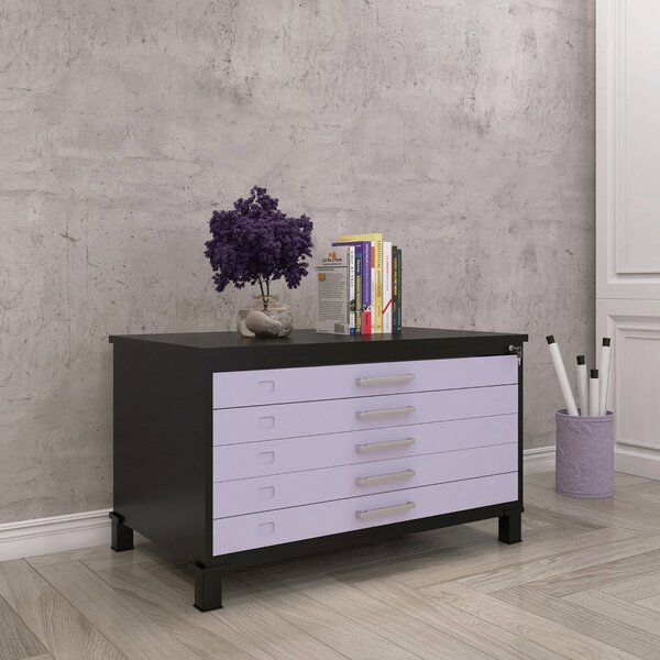 Mapoteca Mont 5 Gavetas 71,3cm X 120,4cm Aço Preto/lilás