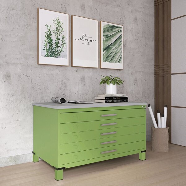 Mapoteca Mont 5 Gavetas 71,3cm X 120,4cm Aço Verde Miró/cinza