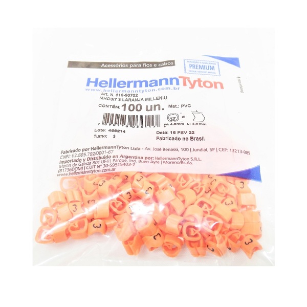 Marcador Anilha P/ Cabos 1,5 A 10 Mm² Mhg3/7 Número 3 Laranja