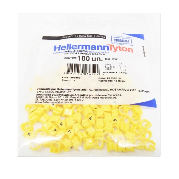 Marcador Anilha P/ Cabos 1.5 A 10 Mm² Mhg3/7 Fundo Amarelo Nú