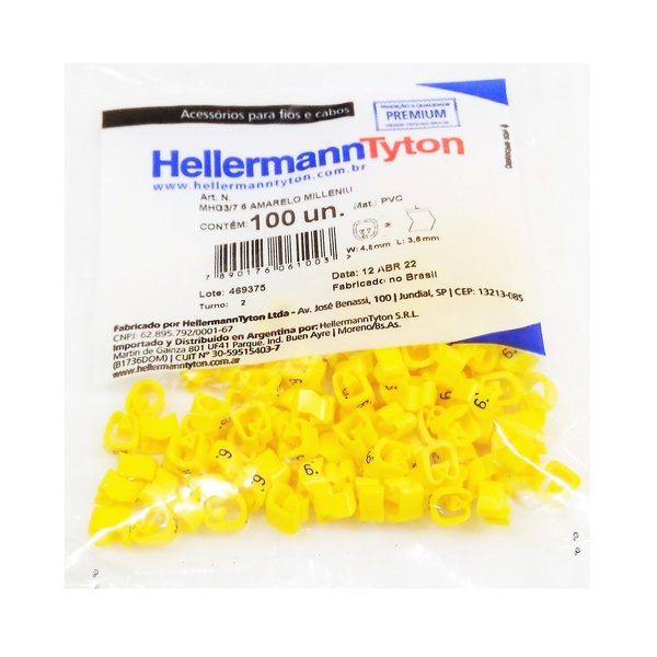 Marcador Anilha P/ Cabos 1.5 A 10 Mm² Mhg3/7 Fundo Amarelo Nú