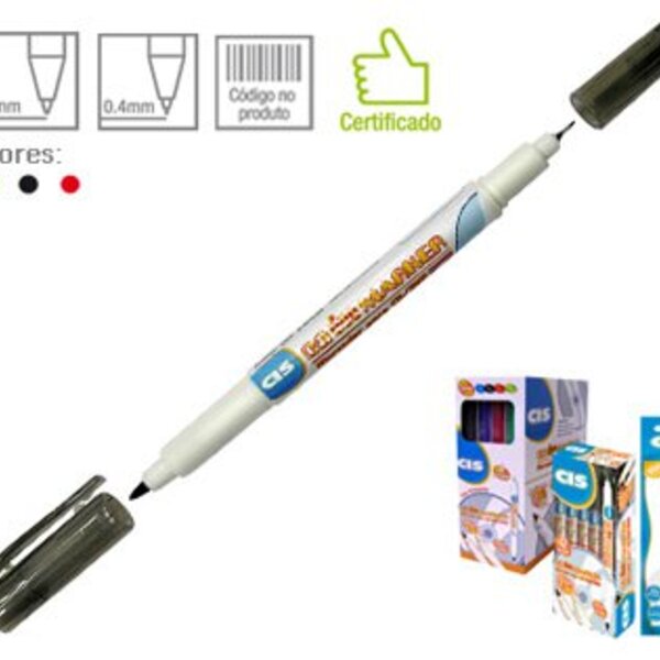 Marcador Permanente Cis Duo Marker Preto Caixa Com 12 Unidades